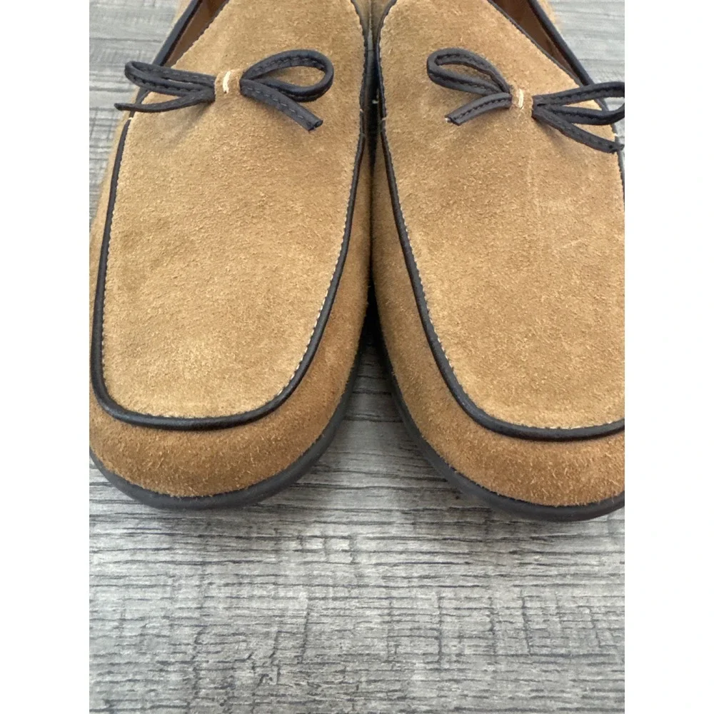 Lands End Womens Tan Suede Bow Loafers Moc Toe Flats 10B 9639S Made in Brazil